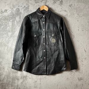 Harley Davidson Women’s Black Leather Snap‎ Front Shirt Jacket Medium Biker Babe